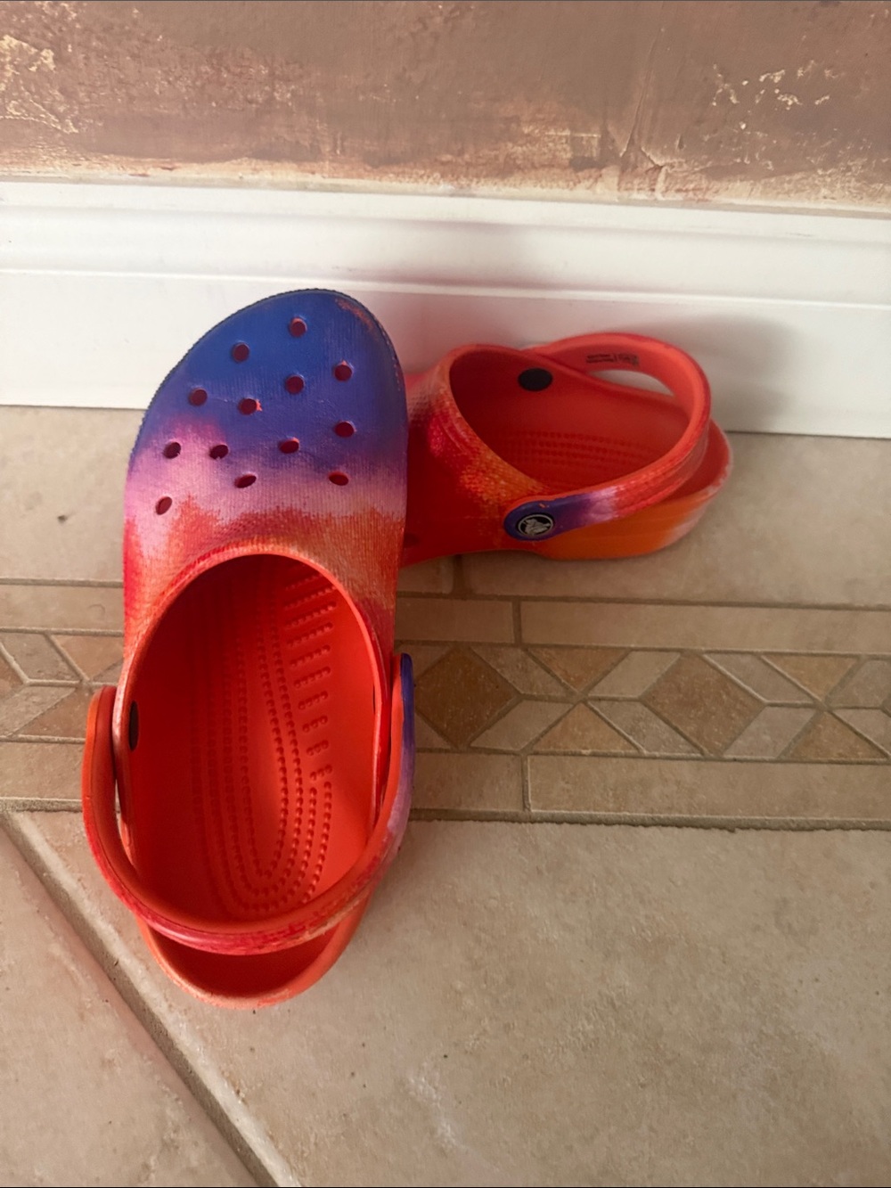 Women Tie-Dye CROCS Sandals in Orange & Purple